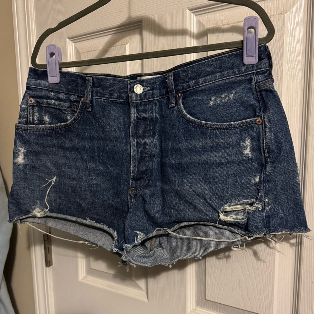 Agolde Parker Dark Swapmeet High Waist Distressed Jean Shorts